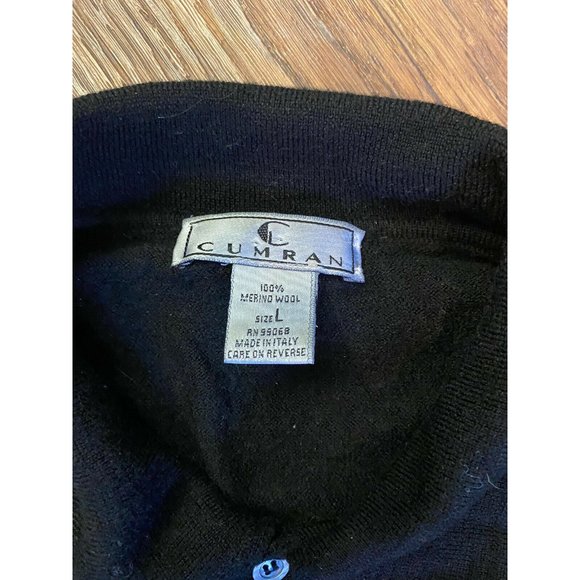 Cumran Vintage Black 100% Merino Wool Mens Sweater Size L Made In Italy - Picture 2 of 2